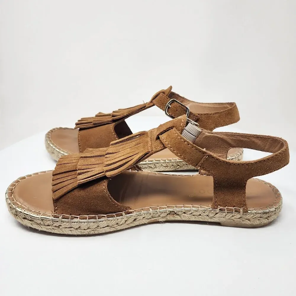 Anthro Maypol Kiltie Fringed Espadrille Sandals Women EU40/US9.5 Brown Suede